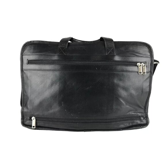 Dilana Unisex Black Leather Outer Pockets Detachable Strap Top Handle Laptop Bag - Picture 3 of 11